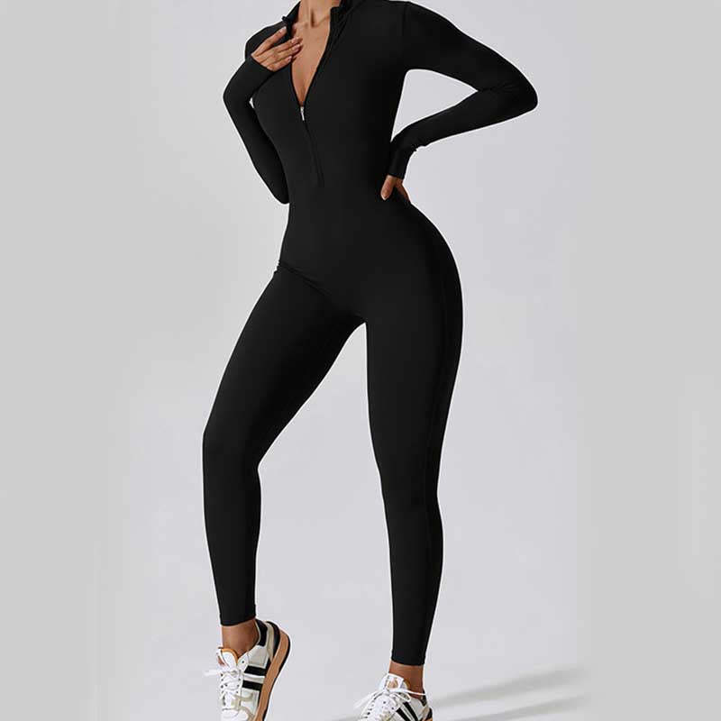 Women Zipper Long Sleeve Shapewear Jumpsuit Sports Fitness Yoga Bodysuit