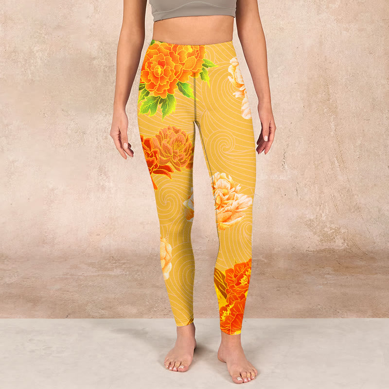 Vibrant Rose Flowers Print Gym Leggings Women's Yoga Pants