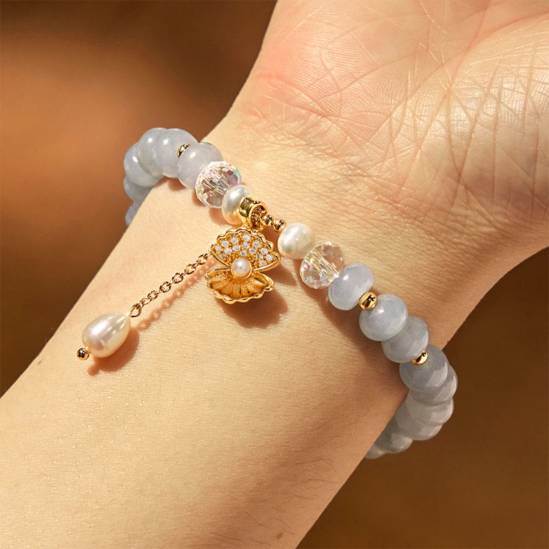 Natural Aquamarine Pearl Shell Healing Bead Bracelet