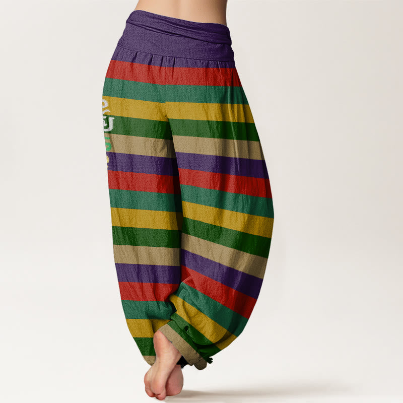 Colorful Stripe Om Mani Padme Hum Women's Elastic Waist Harem Pants