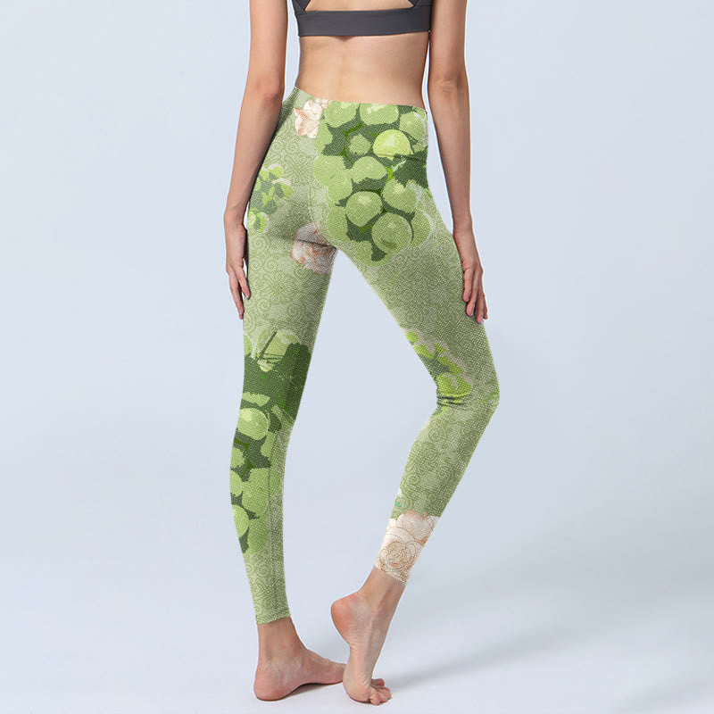 Green Grapes Pink Roses Gym Leggings Women's Yoga Pants