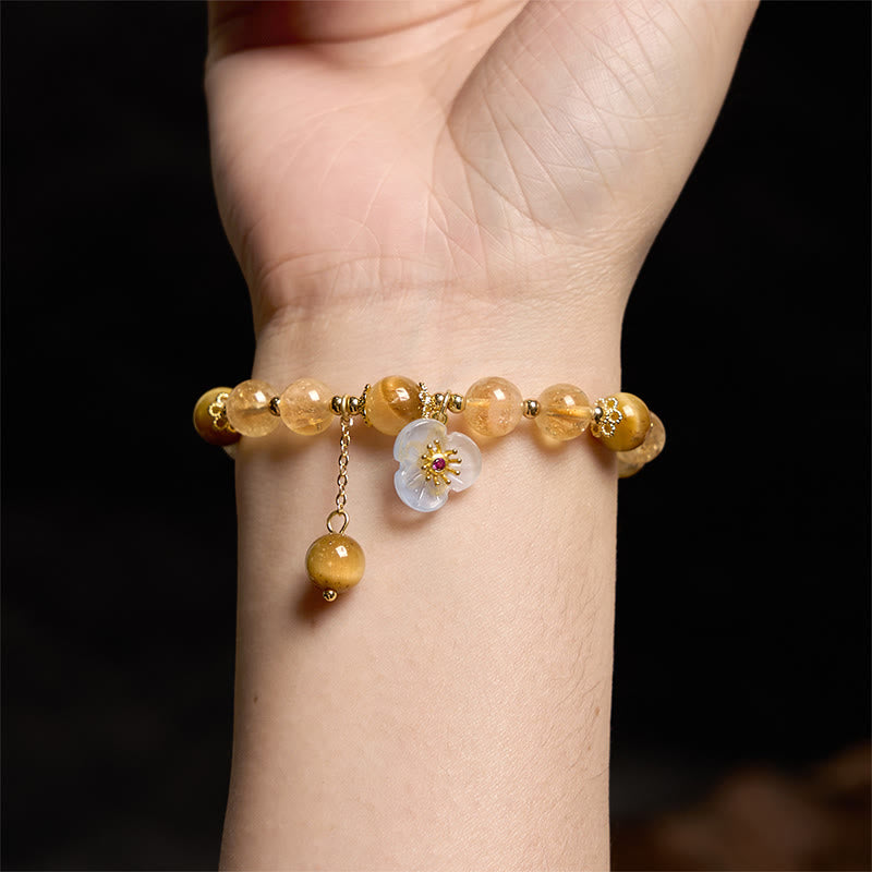Citrine Tiger Eye Flower Charm Generosity Bracelet