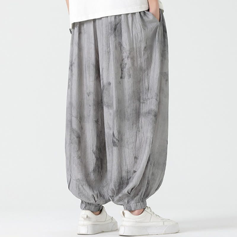 Flower Sketch Braided Drawstring Linen Men's  Pants With Pockets