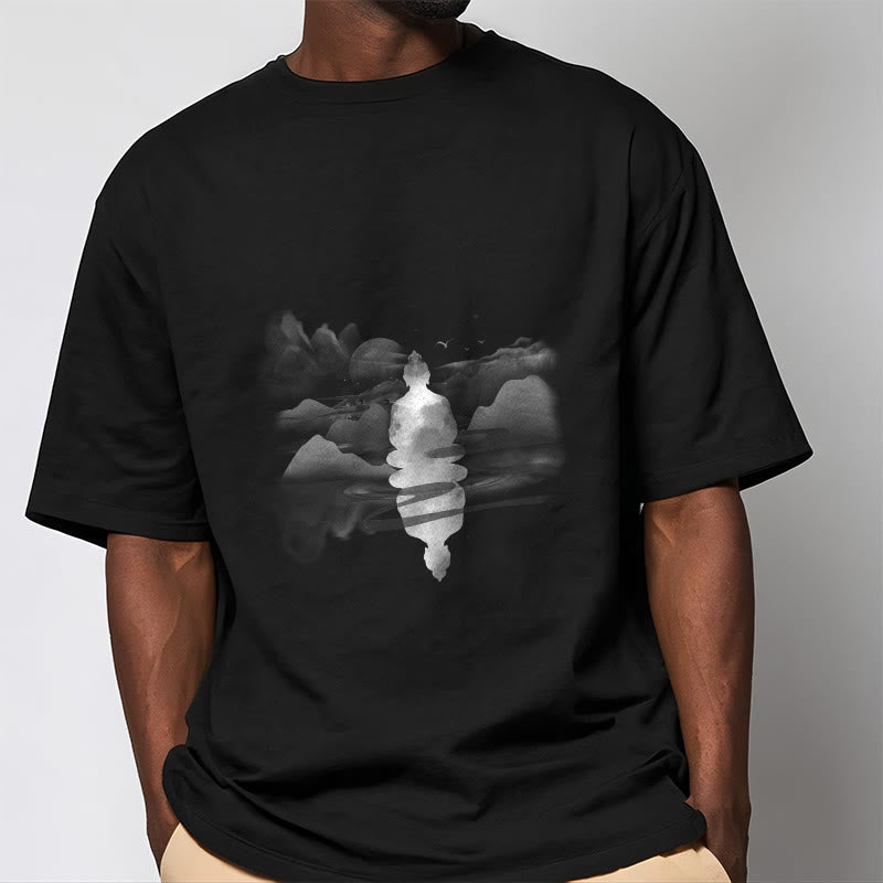 Meditating mystic zen Sitting In Mountains Pattern Cotton Tee T-shirt
