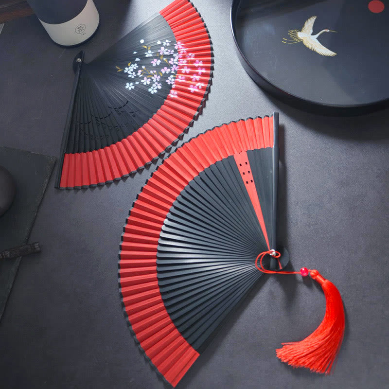 Flower Rabbit Spray Painting Handheld Cotton Linen Fabric Bamboo Folding Fan