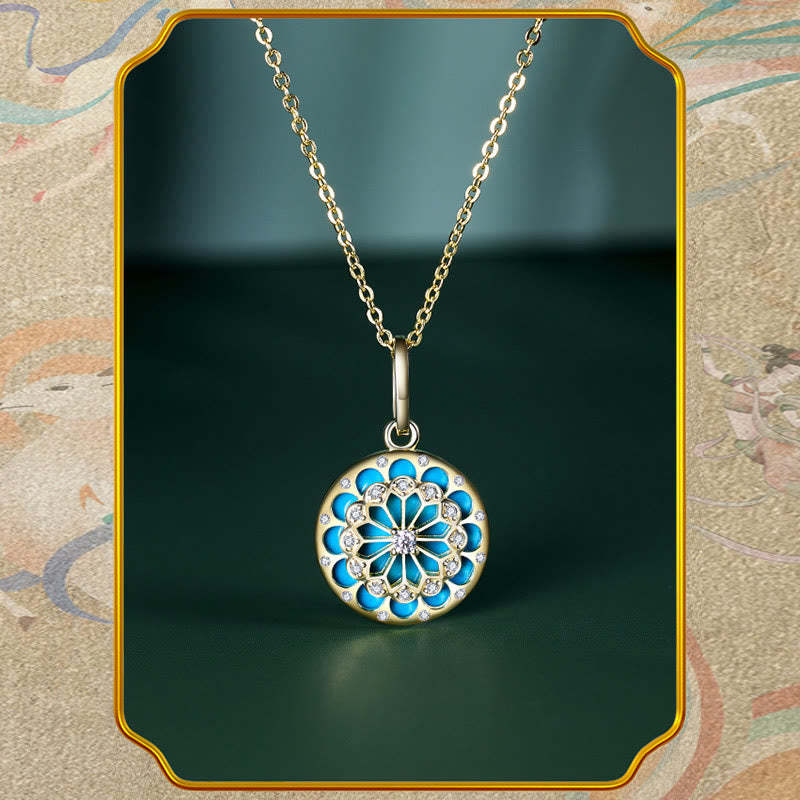 925 Sterling Silver Round Turquoise Zircon Protection Strength Necklace Pendant