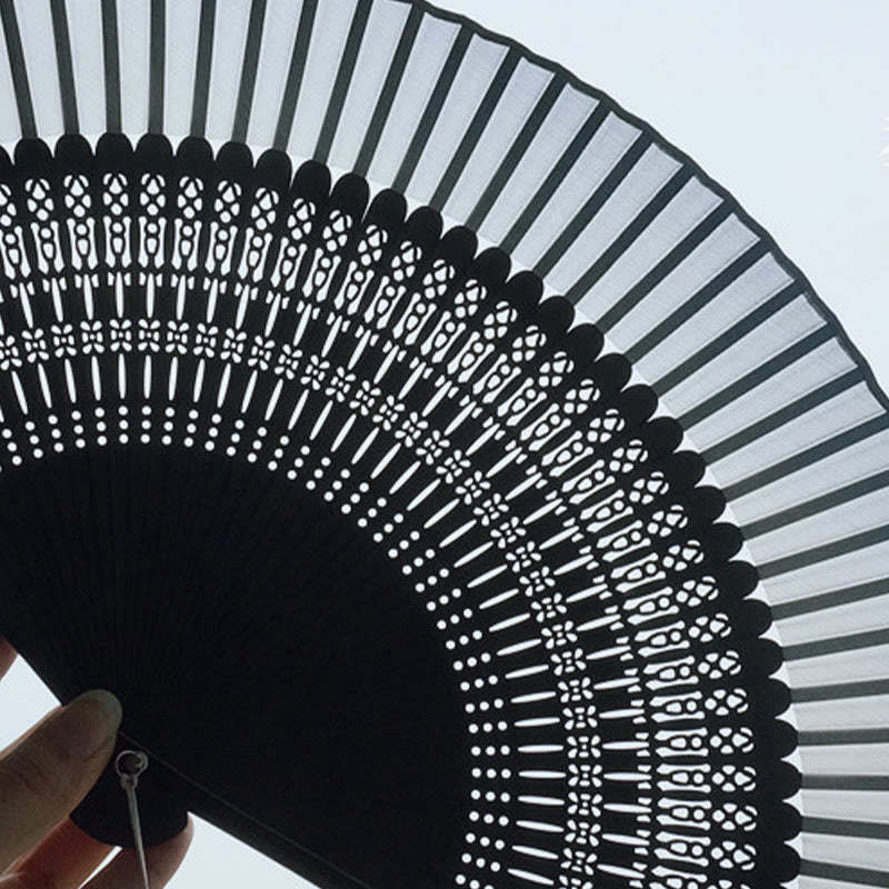 Ink Gradient Hollow Rib Plum Bossom Tassel Silk Handheld Bamboo Folding Fan