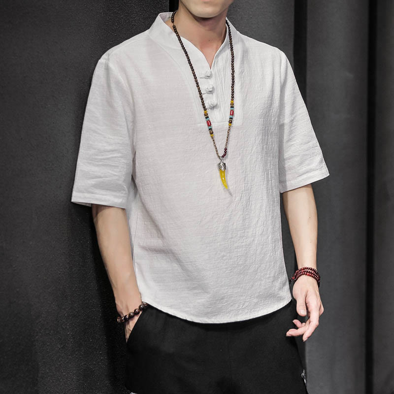 Casual Summer Half Sleeve Shirt Cotton Linen Men Clothing
