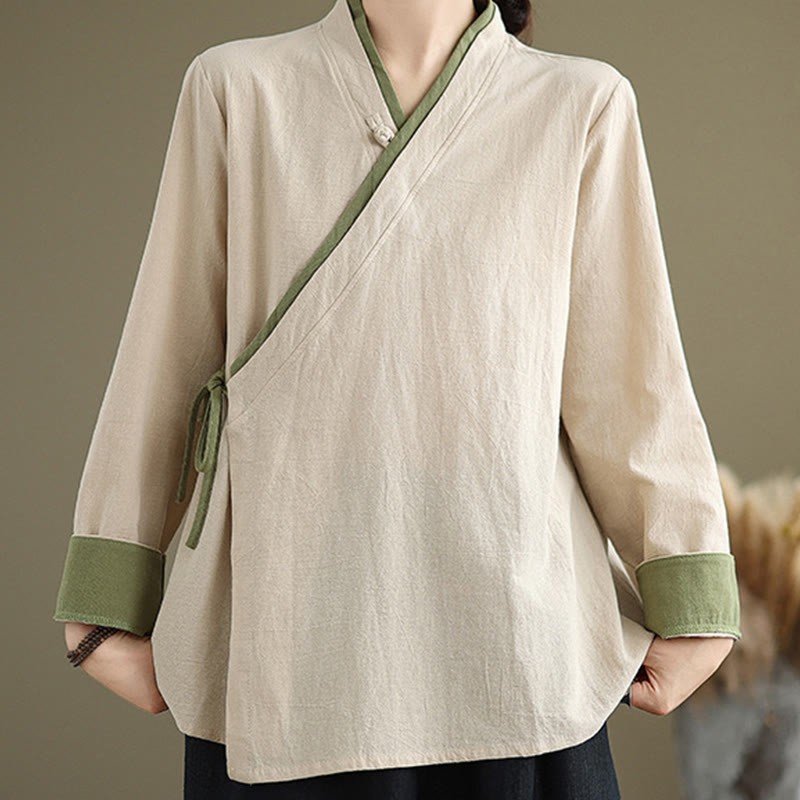 Fall Solid Color Hanfu Long Sleeve Lace Up Women's Shirt