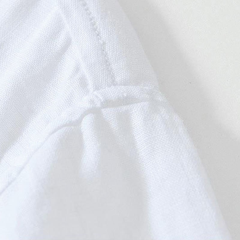 Daily Frog-Button Stand Collar Short Sleeve Linen Men's Shirt