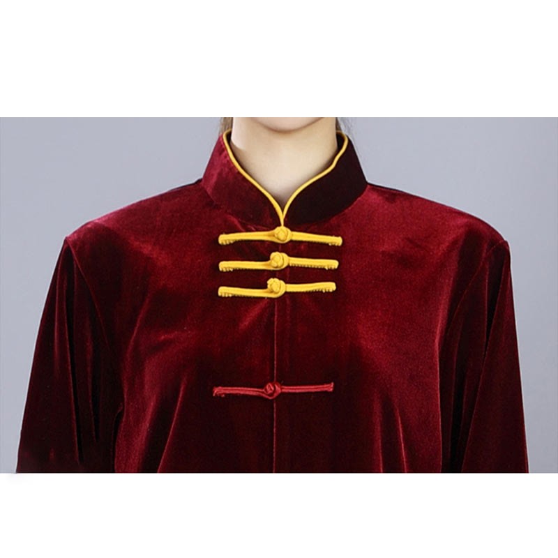 2Pcs Fall Winter Tai Chi Qigong Practice Unisex Frog-Button Meditation Velour Clothing Set
