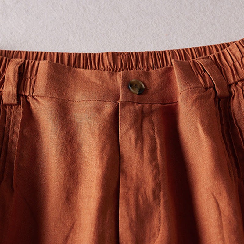 Summer Daily Simple Wrinkle Design Cotton Linen Women's Shorts With Pockets