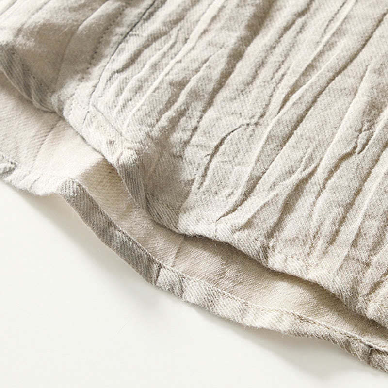 Causal Plain Lapel Ramie Linen Half Button Men's Shirt