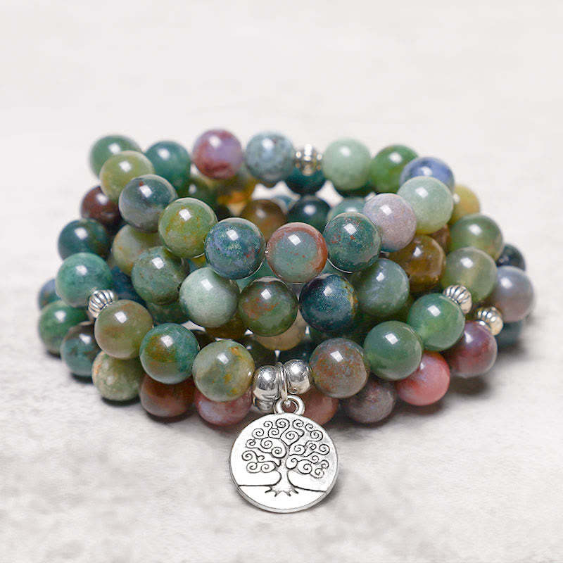 108 Mala Beads Indian Agate Lotus OM mystic zen Tree of life Positive Calm Bracelet