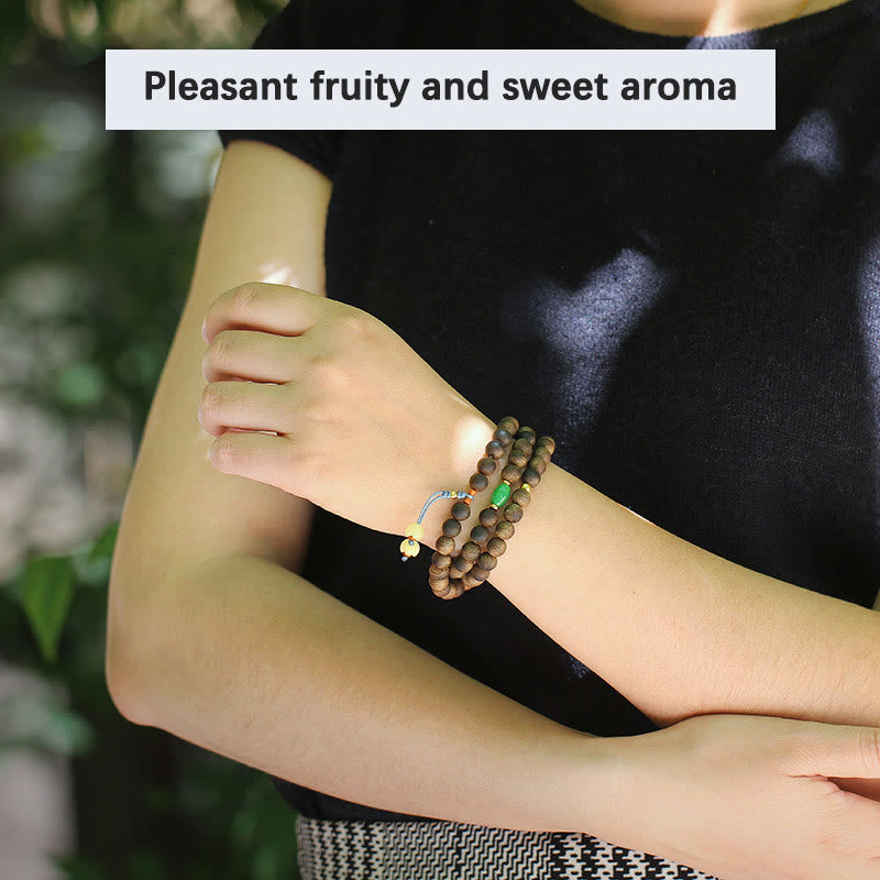 108 Mala Beads Nha Trang Bai Qinan Agarwood Cyan Jade Amber Strength Meditation Bracelet