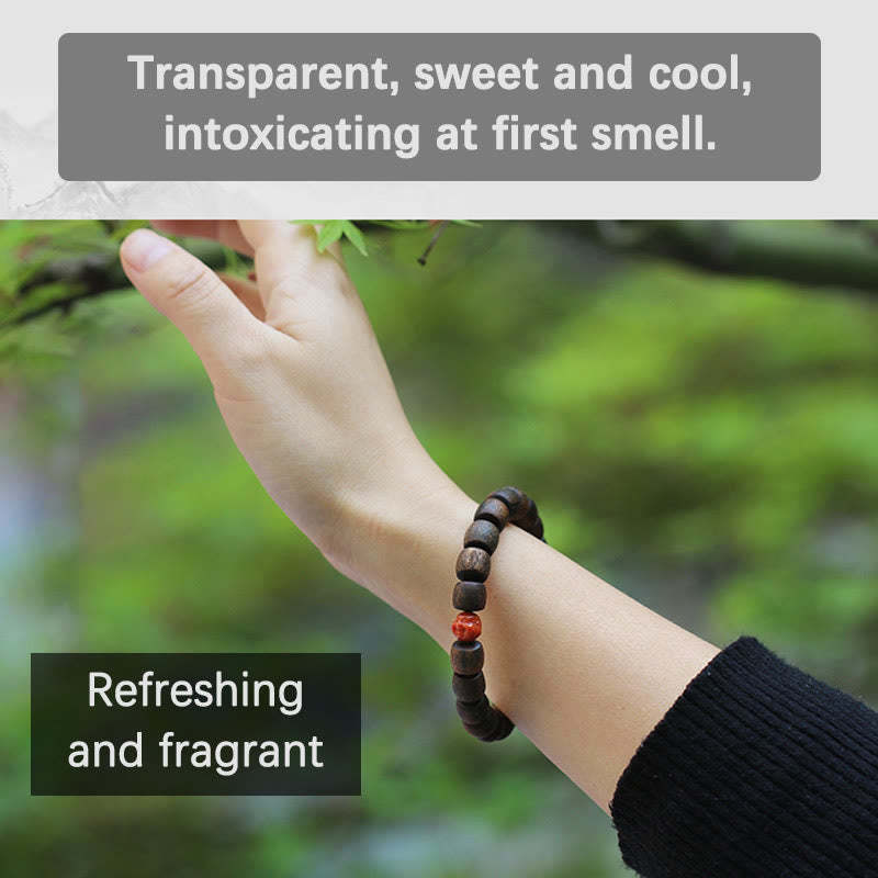 Nha Trang Rare Bai Qinan Agarwood Cyan Jade Red Agate Laughing mystic zen Tibetan Bone Strength Meditation Bracelet
