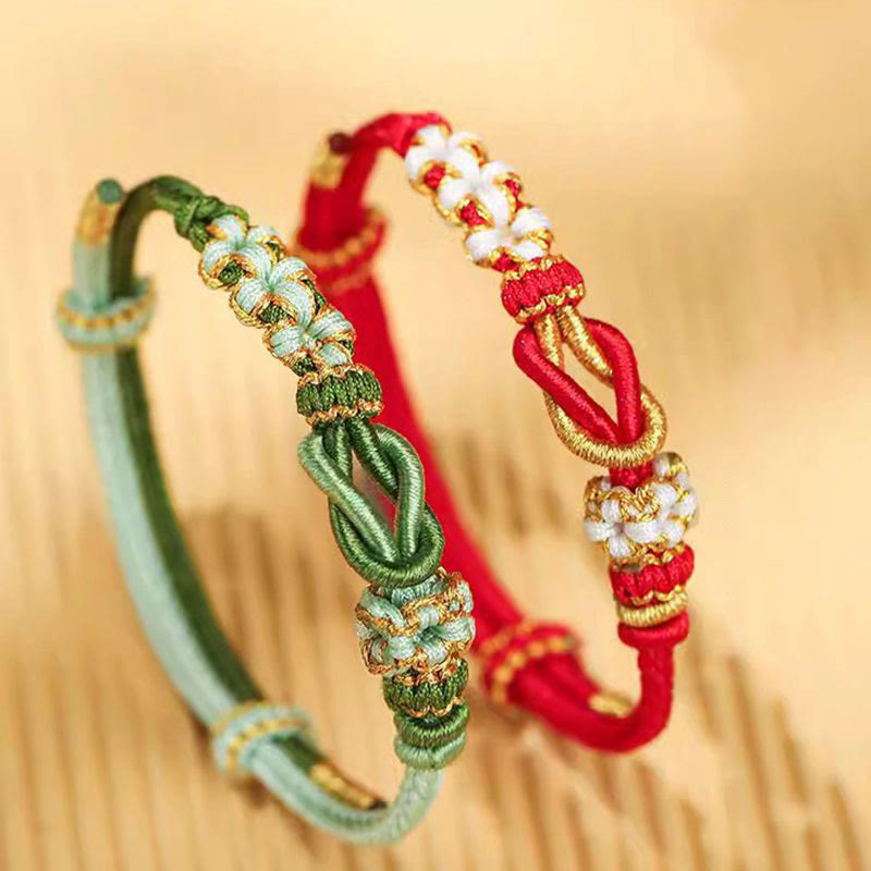 Handmade Peach Blossom Knot Eight Thread Peace Knot Luck Protection Bracelet