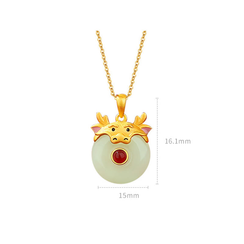 925 Sterling Silver Hetian Jade Chinese Zodiac Year of the Dragon Red Agate Luck Protection Necklace Pendant (Extra 30% Off | USE CODE: FS30)