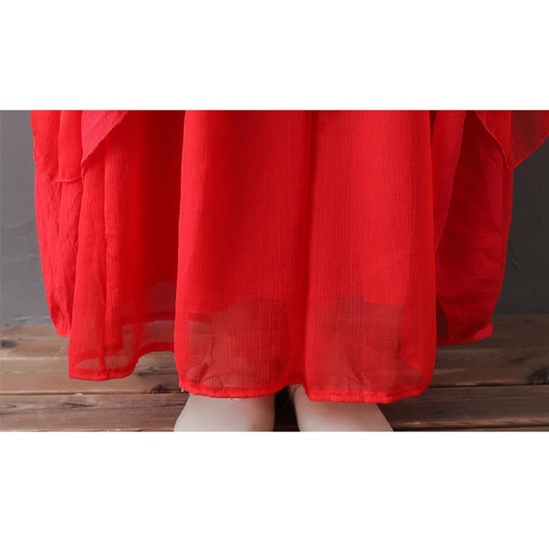 V-Neck Midi Tunic Dress Wide Leg Pants Meditation Zen Practice Dance Clothing