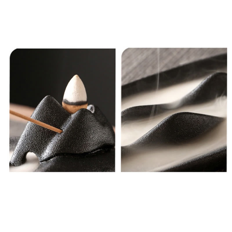 Double Koi Fish Mountain Healing Ceramic Stick Incense Burner Decoration
