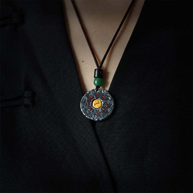999 Sterling Silver 24k Gold Bagua Tai Chi Yin Yang Design Mountain Ghosts Spend Money Harmony Necklace Pendant