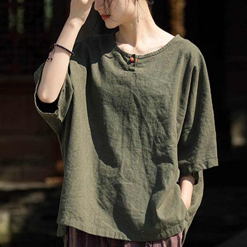 Causal Half Sleeve Ramie Linen Cotton T-shirt Tee