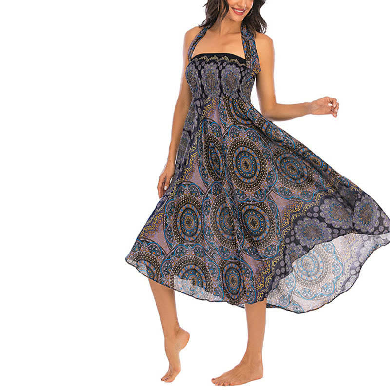 Two Style Wear Bohemian Mandala Flower Lace-up Skirt Dress