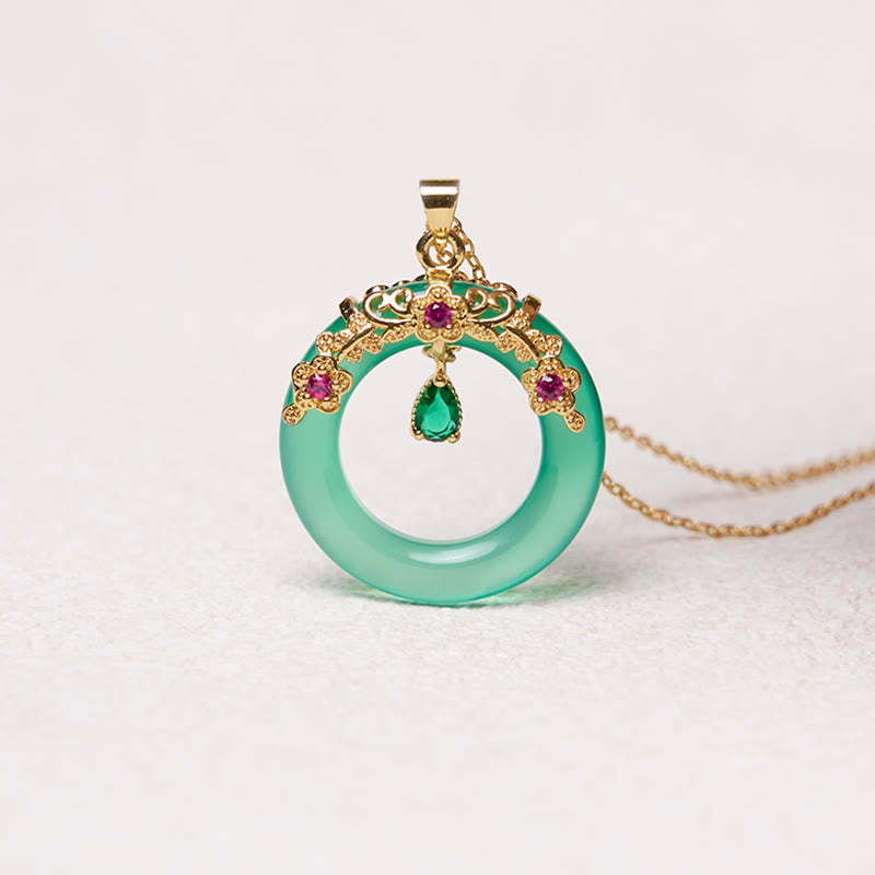 Green Chalcedony Peace Buckle Design Strength Necklace Pendant