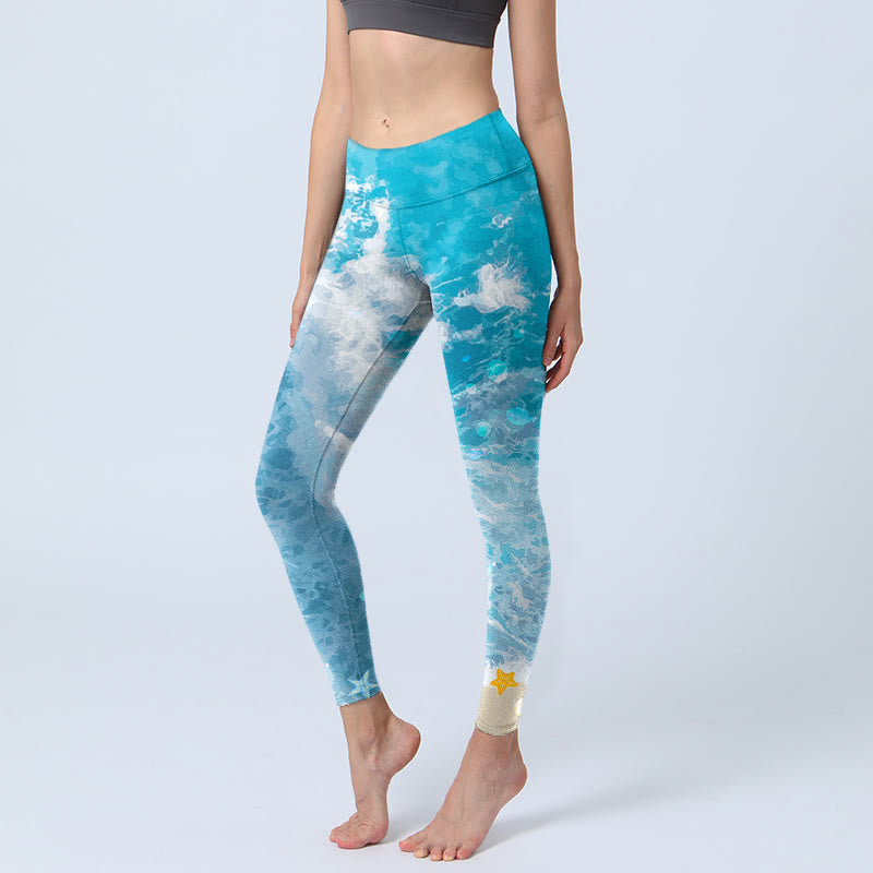 Ocean Waves Fish Gym Leggings Women's Yoga Pants