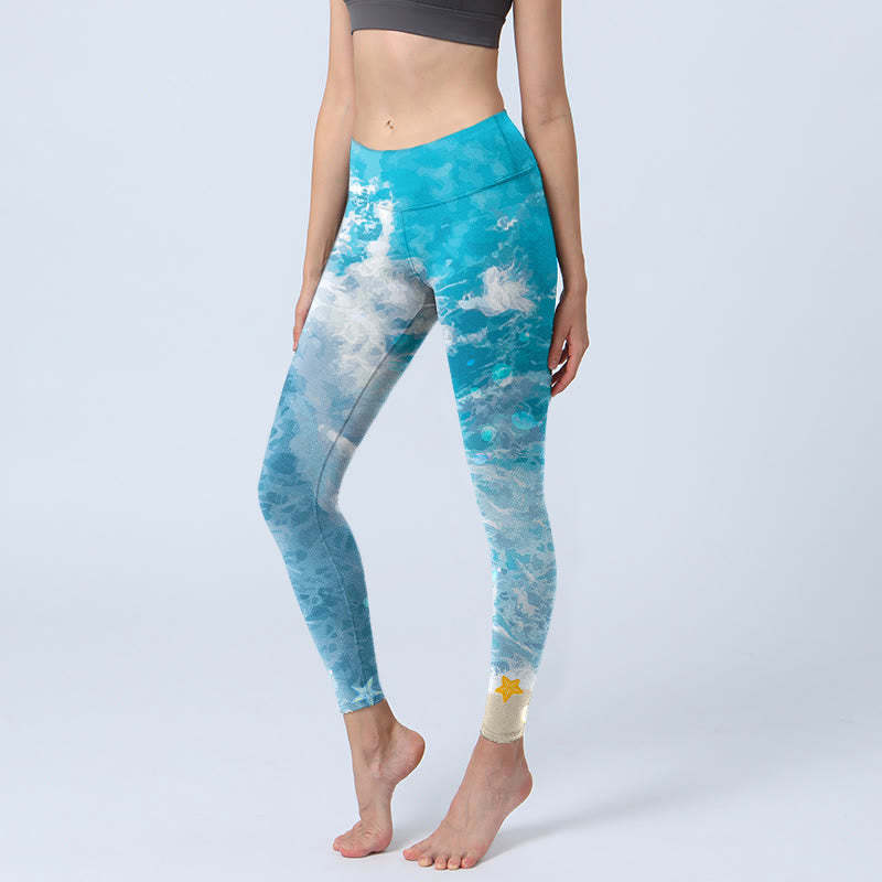 Ocean Waves Fish Gym Leggings Women's Yoga Pants