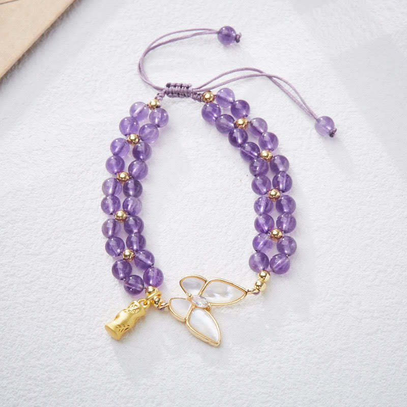 Natural Aquamarine Amethyst Moonstone Butterfly Bamboo Healing Bracelet