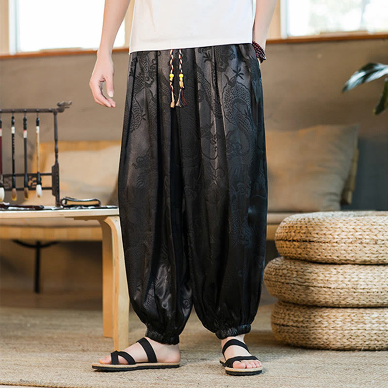 Dragon Pattern Loose Men's Harem Pants With Pockets