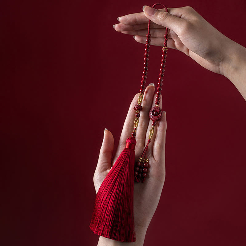 One's Luck Improves Design Patern Natural Cinnabar Lotus Blessing Car Hanging Decoration