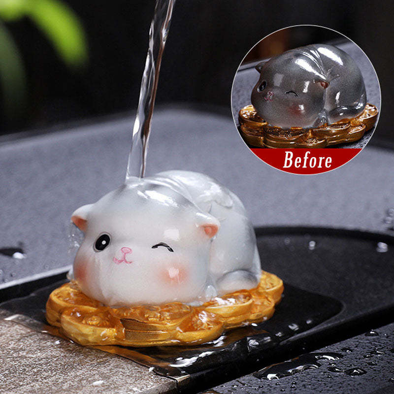 Color Changing Cute Mini Cat Resin Tea Pet Wealth Home Figurine Decoration