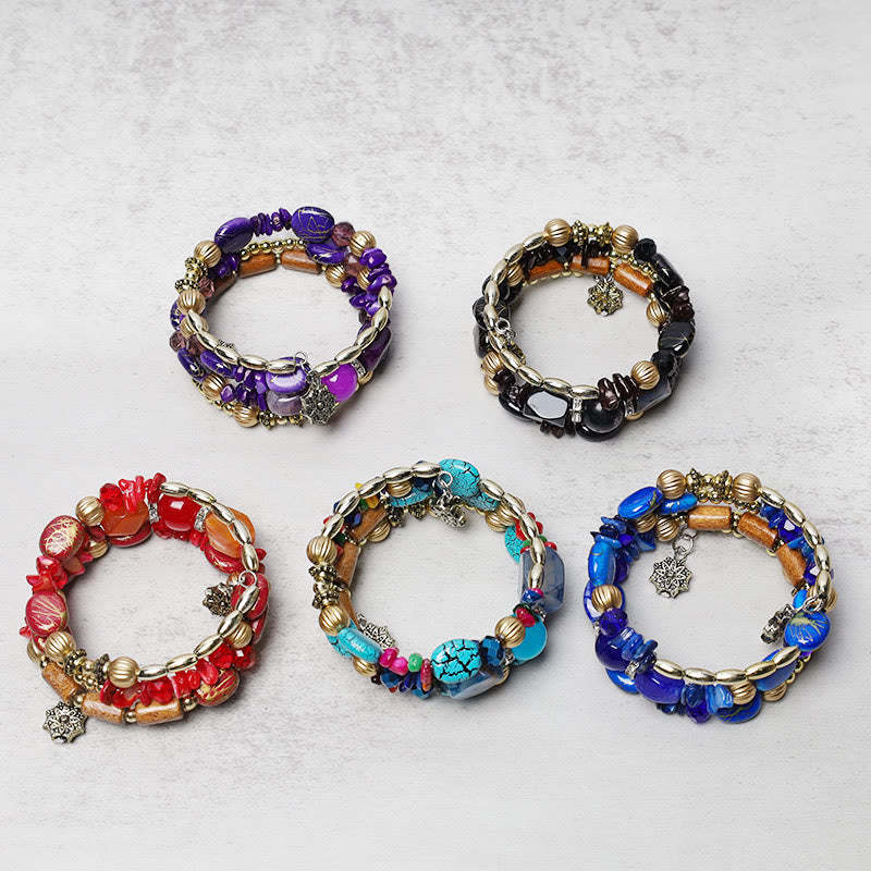 Multilayer Irregular Turquoise Agate Beads Blessing Bracelet