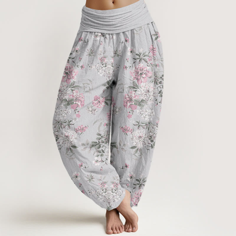 Retro Flowers Women's Elastic Waist Harem Pants