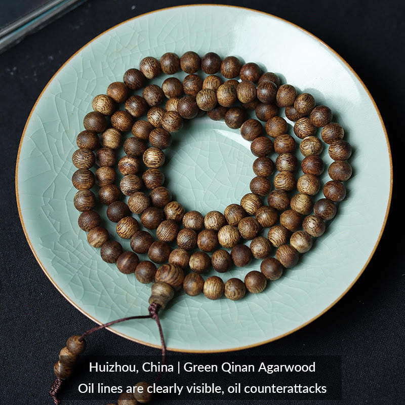 108 Mala Beads Huizhou Green Qinan Agarwood Peace Strength Bracelet