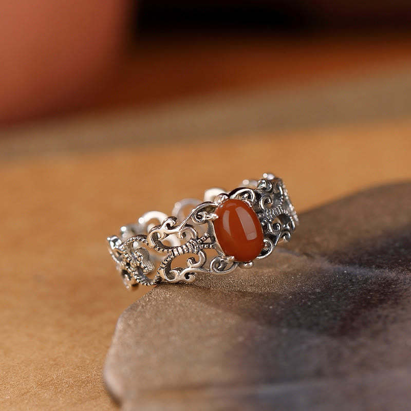 925 Sterling Silver Vintage Red Agate Self-acceptance Calm Ring