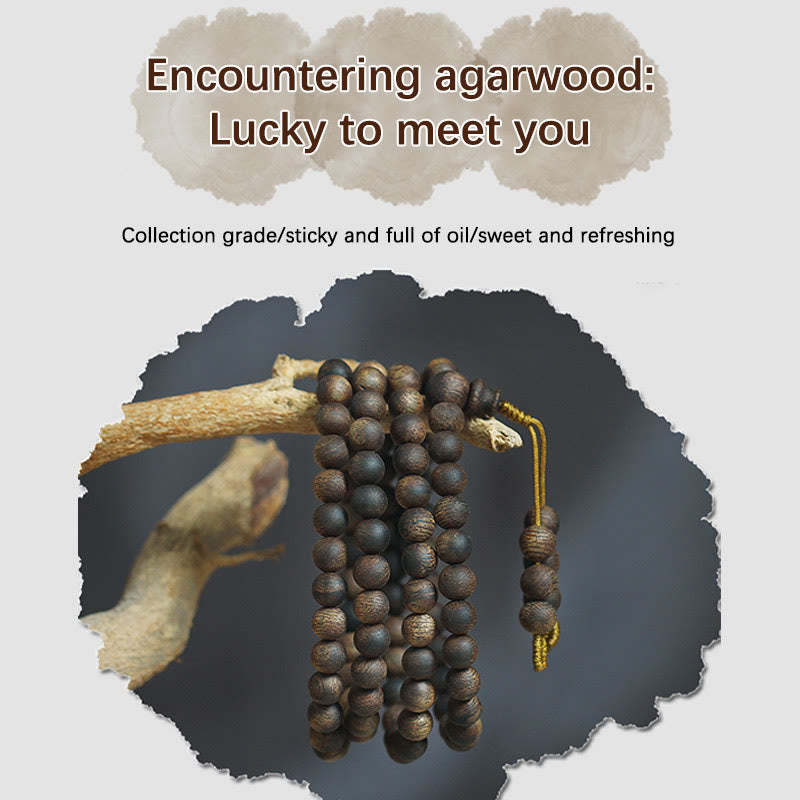 7mm 108 Mala Beads Nha Trang Qinan Agarwood Peace Strength Bracelet