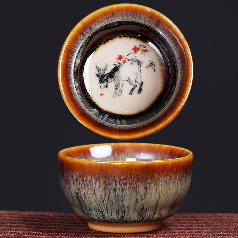 12 Chinese Zodiac Pattern Ceramic Teacup Kung Fu Jian Chinese Zhan Tea Cup 73ml