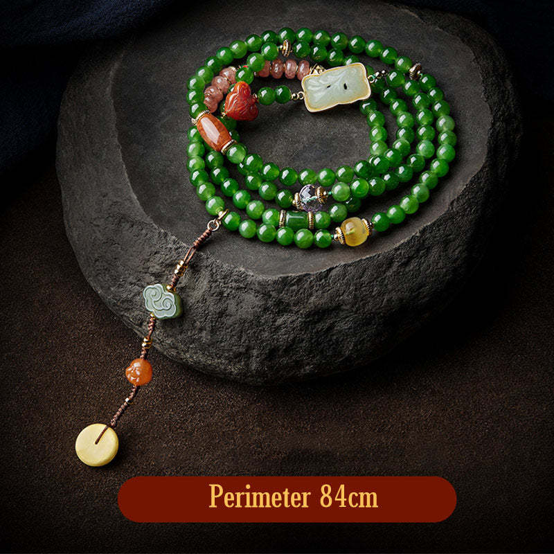 108 Mala Beads Cyan Jade Red Agate Laughing mystic zen Luck Bracelet