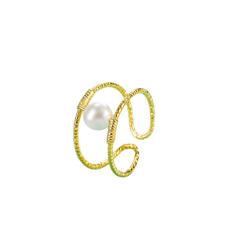 Round Jade Pearl Bead Double Layer Copper Luck Adjustable Ring