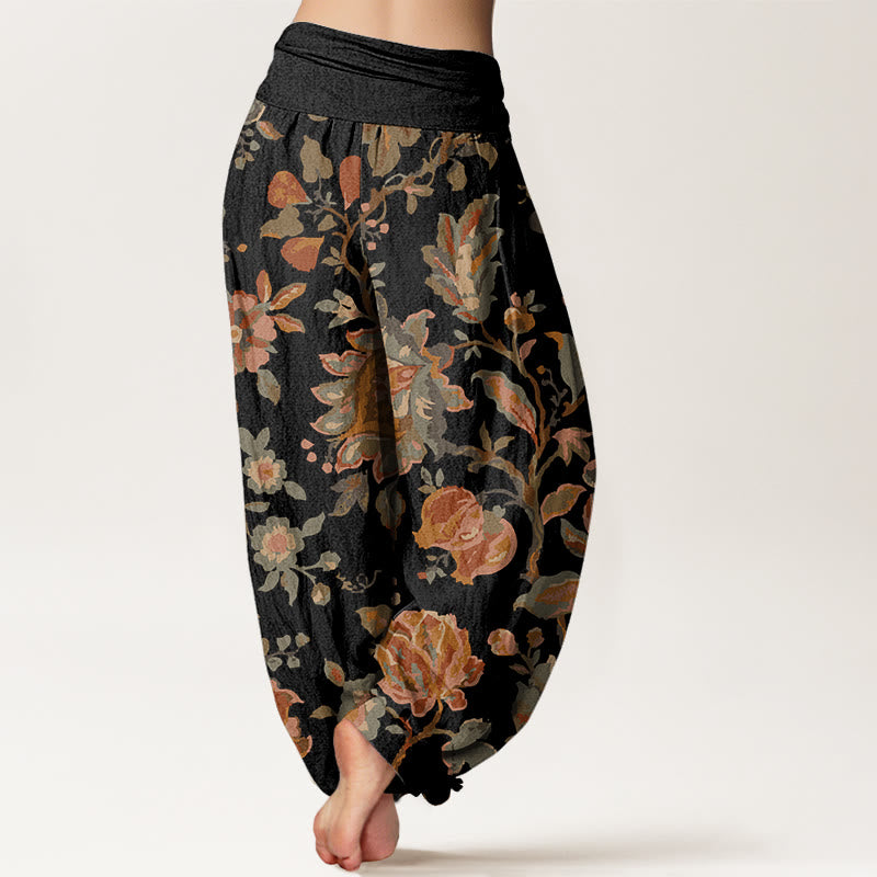 Casual Blooming Flowers Buds Design Women's Elastic Waist Harem Pants