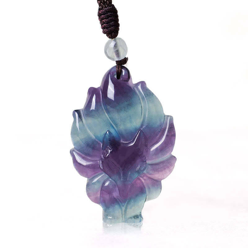 Natural Fluorite Gold Sheen Obsidian Fox Pendant Protection Necklace