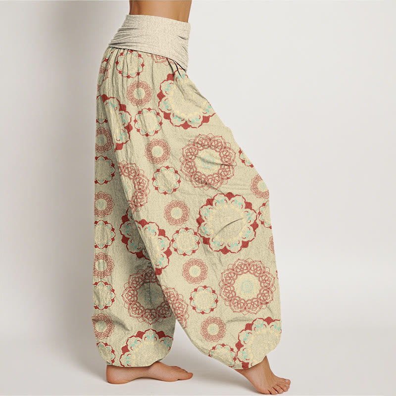 Mandala Flowers Design Women's Elastic Waist Harem Pants