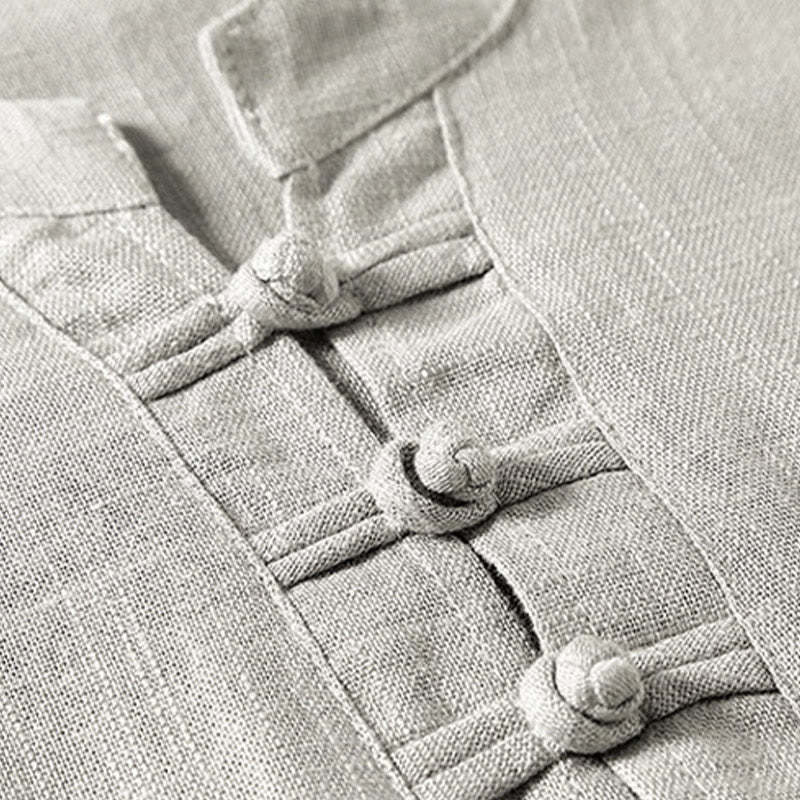 Loose Men's Shirt Solid Color Notched Neck Top Short Sleeve Comfy Button Breathable Cotton Linen Shirt