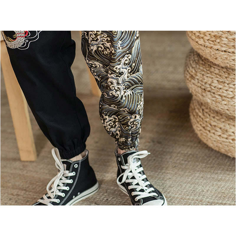 Dragon Pattern Two-tone Men's Pants With Pockets