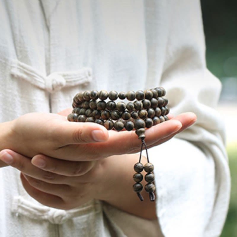 108 Mala Beads Natural Tarakan Agarwood Ward Off Evil Spirits Bracelet