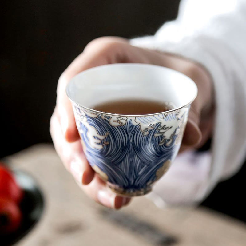 Vintage Ocean Sea Waves Ceramic Teacup Tea Cups