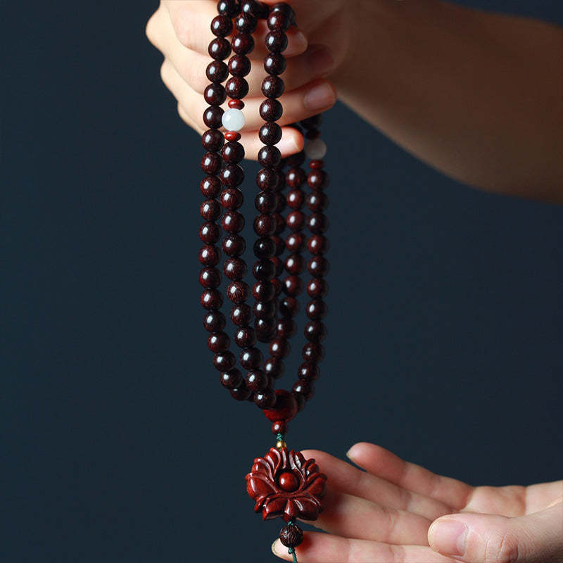 Tibetan Small Leaf Red Sandalwood Lotus Mala Balance Bracelet